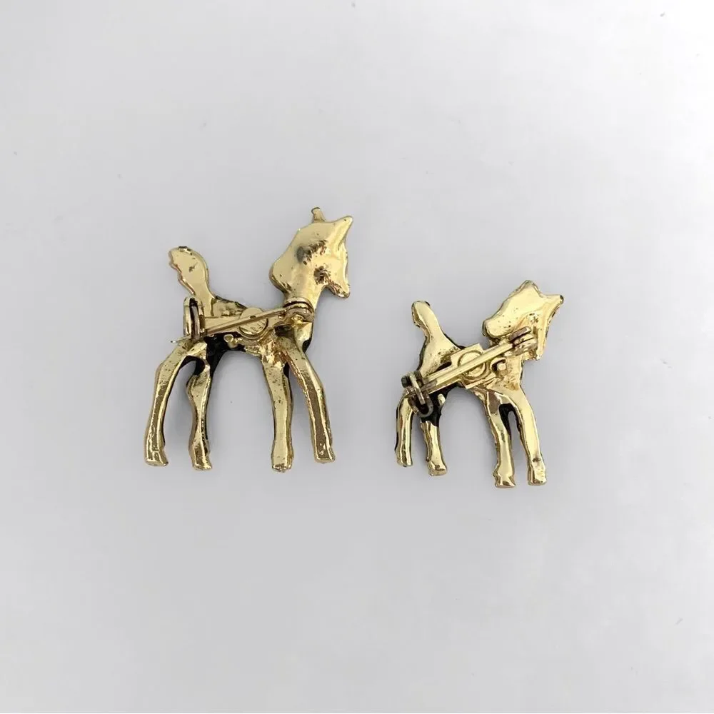 Vintage Horse & Pony Enamel Pin Brooch Set
